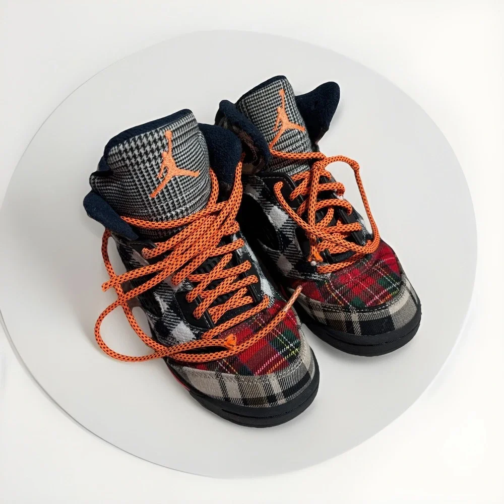 Air Jordan Textile Sneakers‎ Multi-Color Tartan Plaid Patchwork US Size 1Y